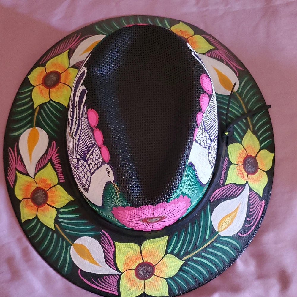 Colorful Hand-Painted Hat with Floral Design